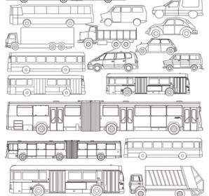 Vector Line Drawing All Kinds Of Automotive Bus