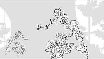 矢量线描的花菊花