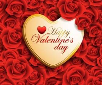Hati Valentine Vektor Merah Di Latar Belakang Mawar