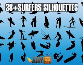 Vector Silhouettes De Surfeurs