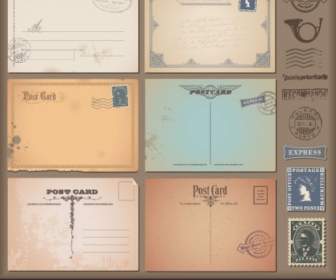 Vintage Postcards And Postage Stamps Vector