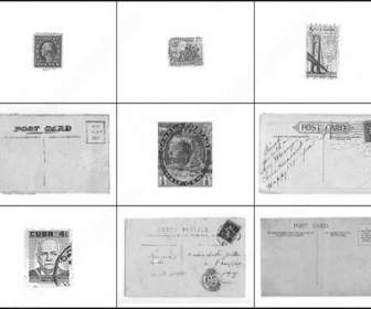 Vintage Cartões Postais E Selos Escova