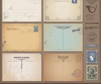 Alte Postkarten Und Briefmarken-Vektor