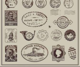 Alte Postkarten Und Briefmarken-Vektor