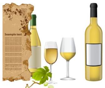 Vettore Bottiglia E Bicchieri Di Vino Bianco