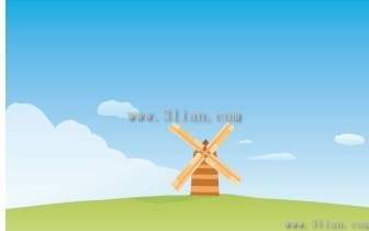 Windmill Landscape Vector