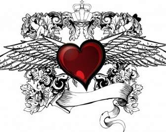 Winged Heart With Scroll Tattoo