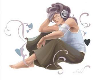 Woman Listening To Music Vector Art