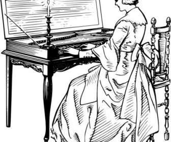 Woman Playing A Clavichord Clip Art