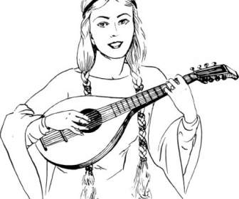 Woman Playing Lute Clip Art
