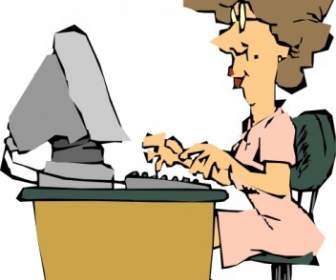 Woman Using A Computer Clip Art