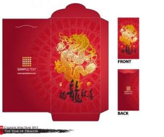 Year Of The Dragon Red Envelope Template Vector