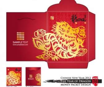 Year Of The Dragon Red Envelope Template Vector