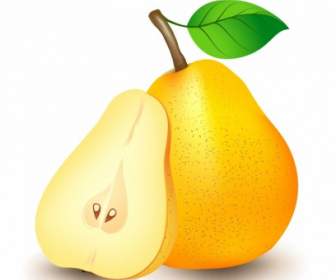 Yellow Pear With Green Leaf