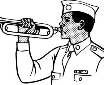 Young Man Playing On A Bugle Clip Art
