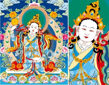 Tybetański thangka trzy rzędy pusty Lotos kobiece ai wektor