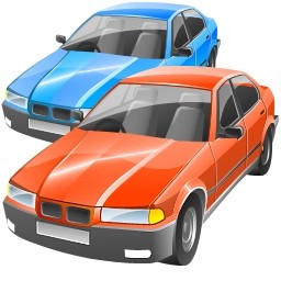 Derek mobil biru dan orange
