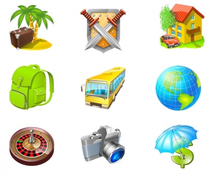 ícone ícones conjunto pack de viagem