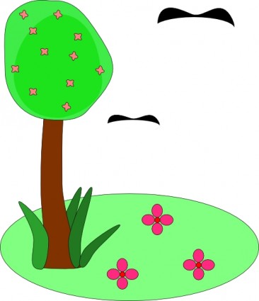 pohon bunga burung kartun clip art