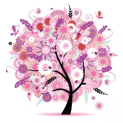 pohon dengan bunga vektor ilustrasi