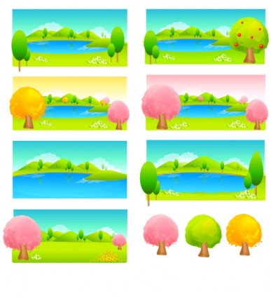 pohon-pohon dan air warna vektor