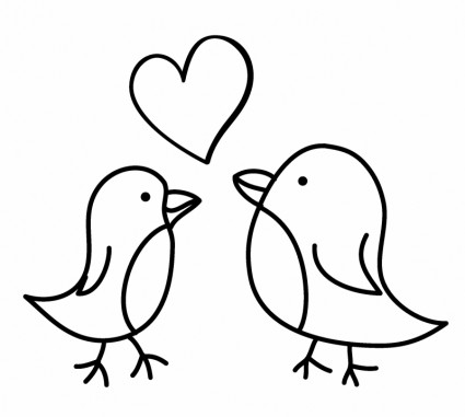 hai con chim phác họa với một trái tim tình yêu