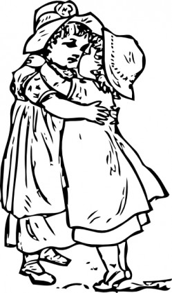 ragazze due bambini abbracciano ClipArt