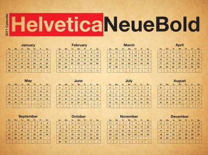 tipografi meja kalender Helvatica neue