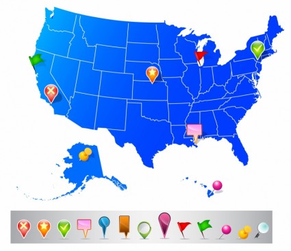 peta Amerika Serikat dengan ikon navigasi