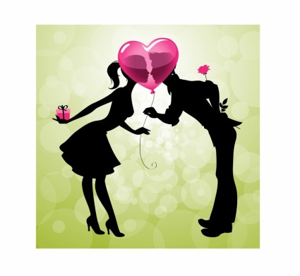 coppia di valentine39s giorno cartoon baciare vettoriale silhouette