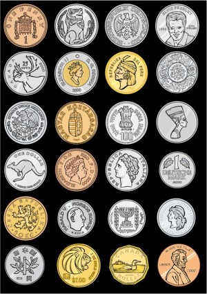 разнообразие иностранных монет вектора