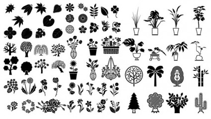 ベクター シルエットの花や木の要素のさまざまな要素
