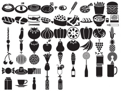 vari elementi di elementi di categoria alimentare silhouette vettoriali