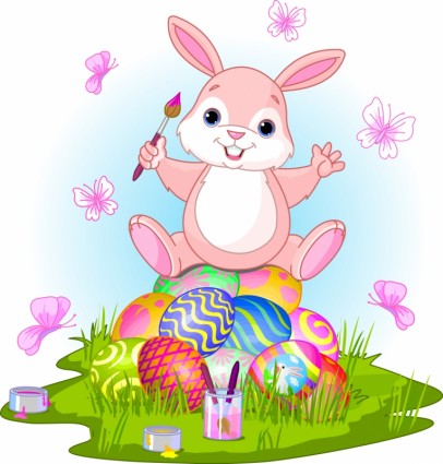 Vector Cartoon Bunny With Eggs