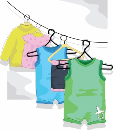 Vector Cartoon Children Clothes Drying