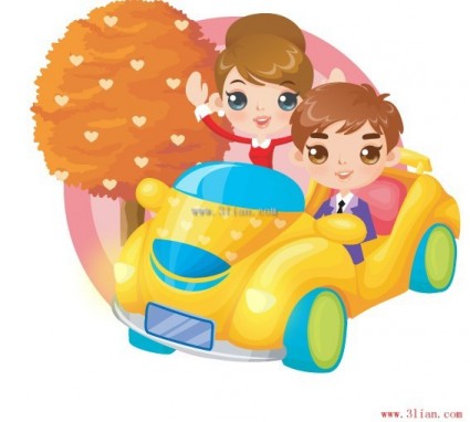Vector Cartoon Couple Car