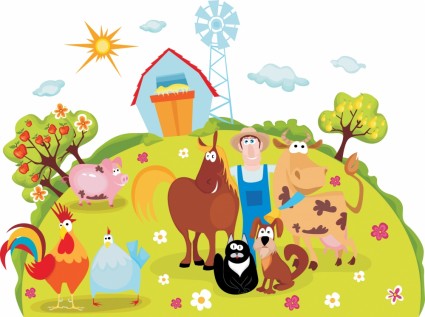 vector phim hoạt hình động vật trang trại