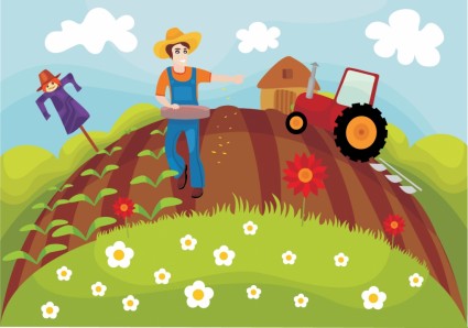 Векторный мультфильм сельскохозяйственный трактор