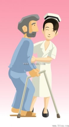 Vector Cartoon Nurse Helping Patients