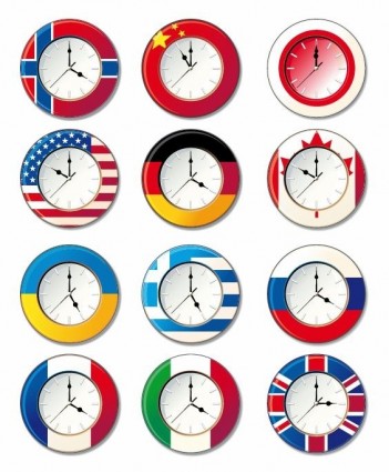 Vektor-Uhr mit verschiedenen nationalen Flaggen