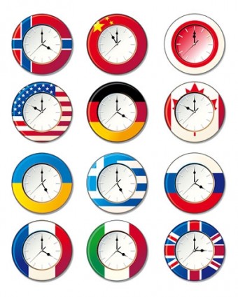 relógios vetoriais, em diferentes países