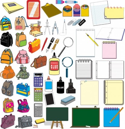 Vector de elementos del conjunto de suministros escolares