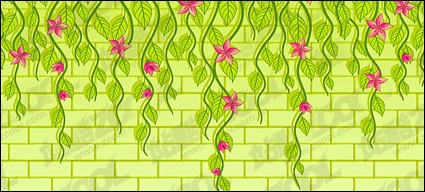 vektor bunga di tembok bahan