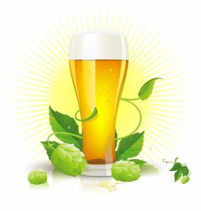 Vector Glass Of Beer Hop Cones And Leaves