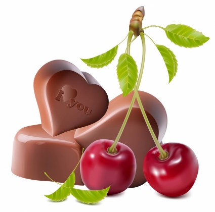 Vector heartshaped de chocolate e cerejas