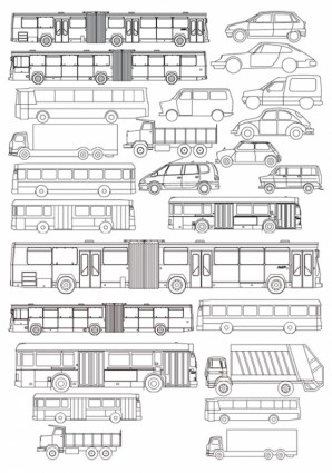Vector línea dibujo todas las clases de autobús automotriz