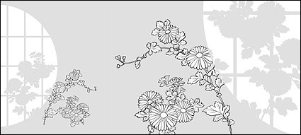 Vektor-Strichzeichnung Blumen Chrysantheme