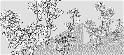 dibujo lineal de vectores de fondo de flores crisantemo