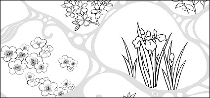 folhas de desenho de linha do vetor de flores, flores de água de fluxo