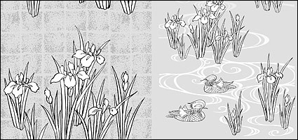 Vektor-Strichzeichnung von Blumen Rattan vergoldeten Gitter